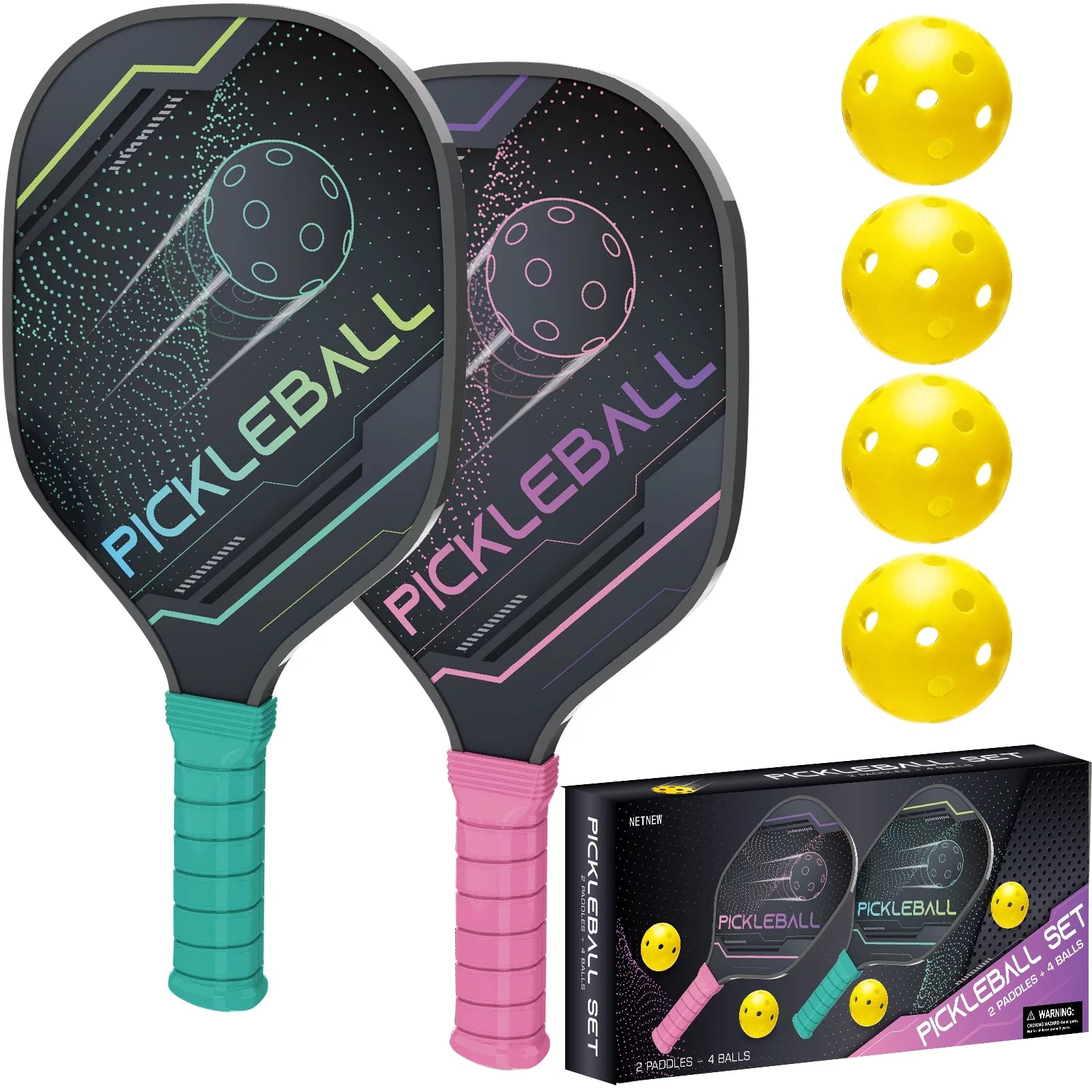 Pickleball Paddles Pickleball Set of 2 Paddles, 4 Indoor Outdoor Pickleball Balls, Pickleball Paddle Set of 2 Wood Pickleball Racket Pickleball Racquets Gifts for Men Women All Levels & Ages