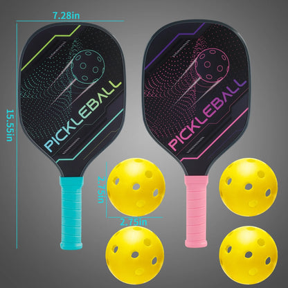 Pickleball Paddles Pickleball Set of 2 Paddles, 4 Indoor Outdoor Pickleball Balls, Pickleball Paddle Set of 2 Wood Pickleball Racket Pickleball Racquets Gifts for Men Women All Levels & Ages